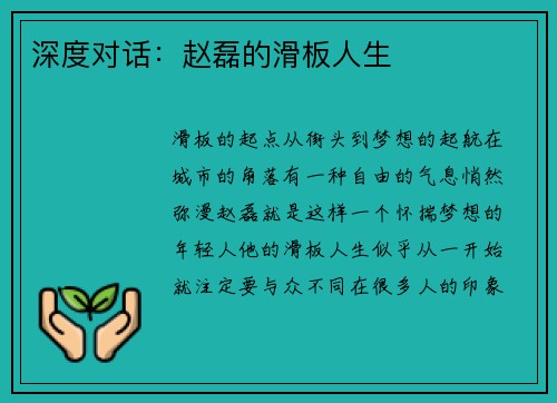 深度对话：赵磊的滑板人生
