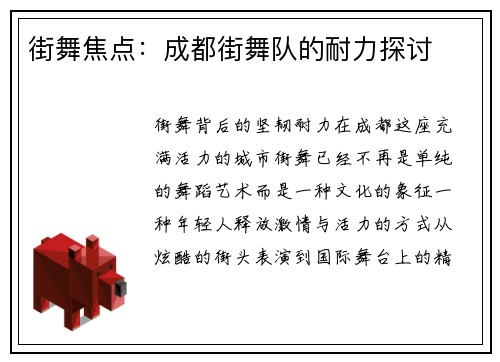 街舞焦点：成都街舞队的耐力探讨