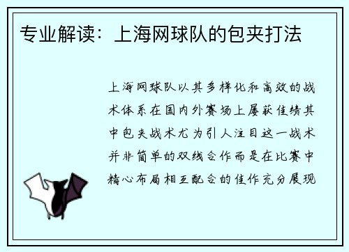 专业解读：上海网球队的包夹打法